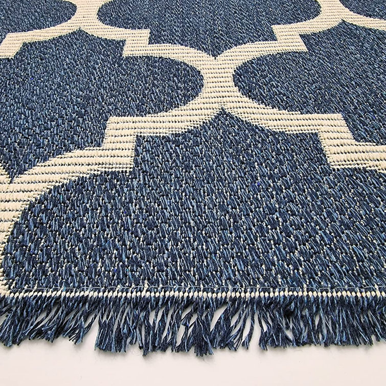 Marlow Home Co. Imler Flatweave Cotton Navy Blue/Cream Rug Wayfair.co.uk